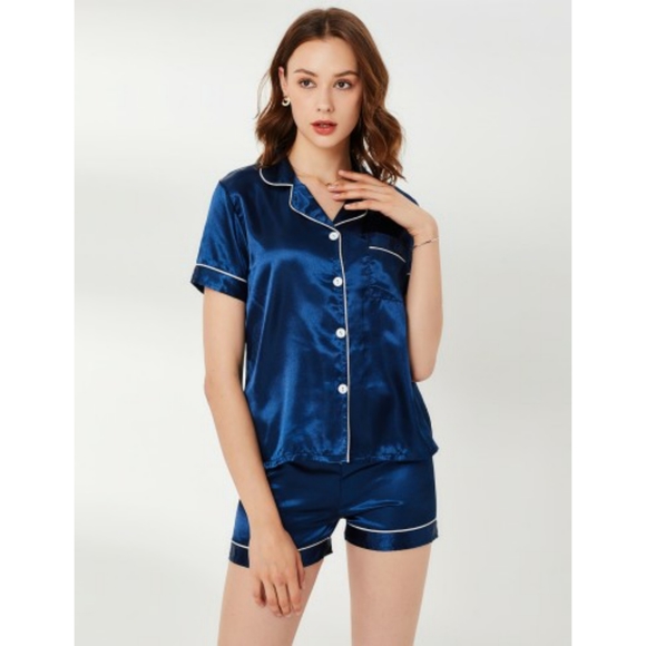 Navy piped trim sleepwear set - Picture 4 of 8